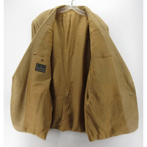 VINTAGE Ermenegildo Zegna Sport Coat Men 50 Tan Blazer Linen Jacket Plaid* - Picture 13 of 16